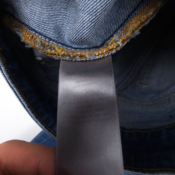 ZADIG & VOLTAIRE Ava Jeans Slim Raw Hem Denim Moto Boho 90s Y2k Grunge Edgy - Picture 7 of 8